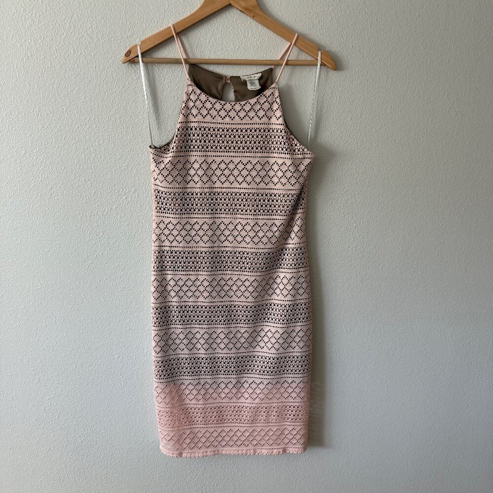POETRY Pink Blush Lace Overlay Bodycon Slip Dress With Spaghetti Straps Size L